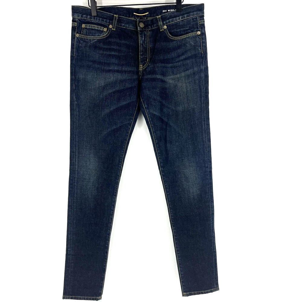 Saint Laurent Jeans Size 33 Womens D01 W/SK-LW Skinny Stretch Denim Dark Wash
